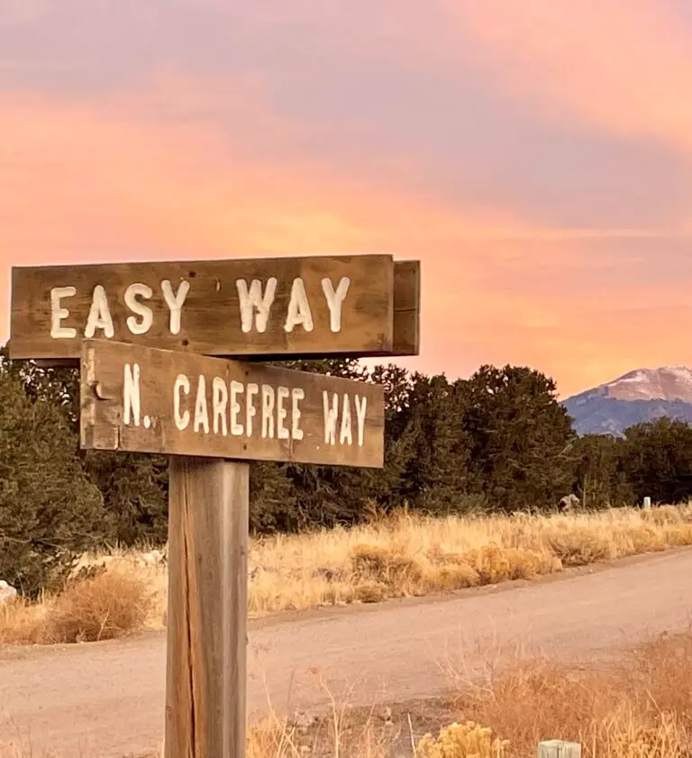 Crossroads in Crestone, Colorado, representing choices and continuing the journey
