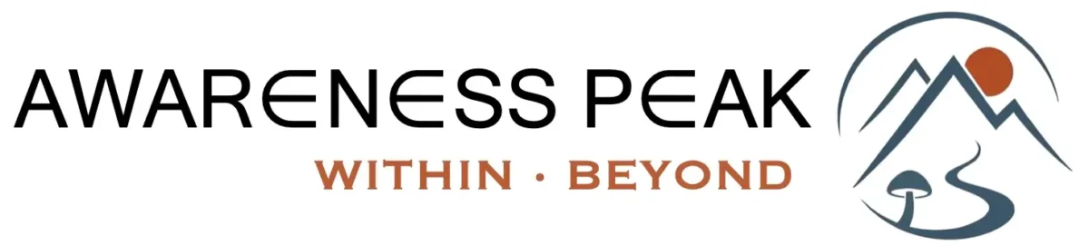 Awareness Peak minimalist mountain and mushroom logo representing the journey within and beyond