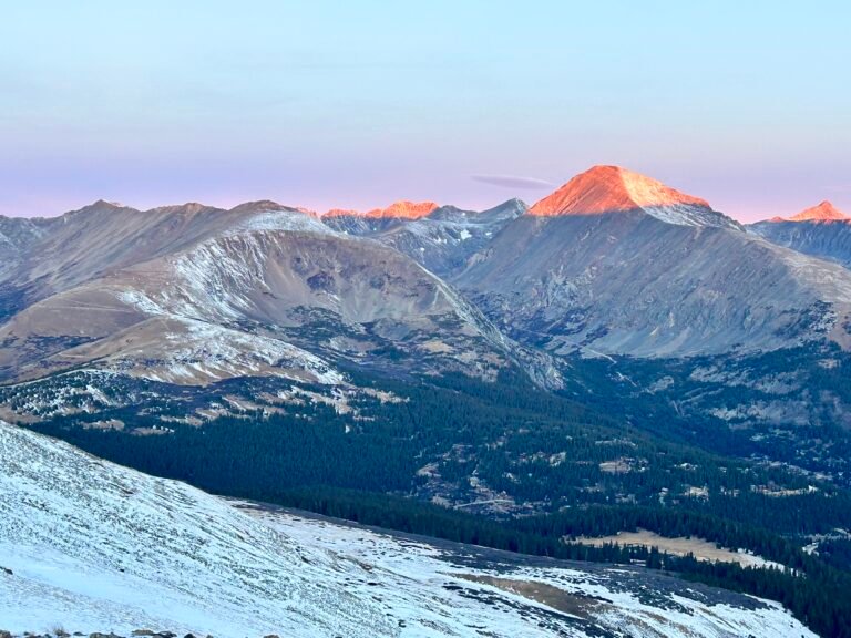 Mt Quandary mountain with orange alpenglow representing the peak of the psilocybin natural medicine journey